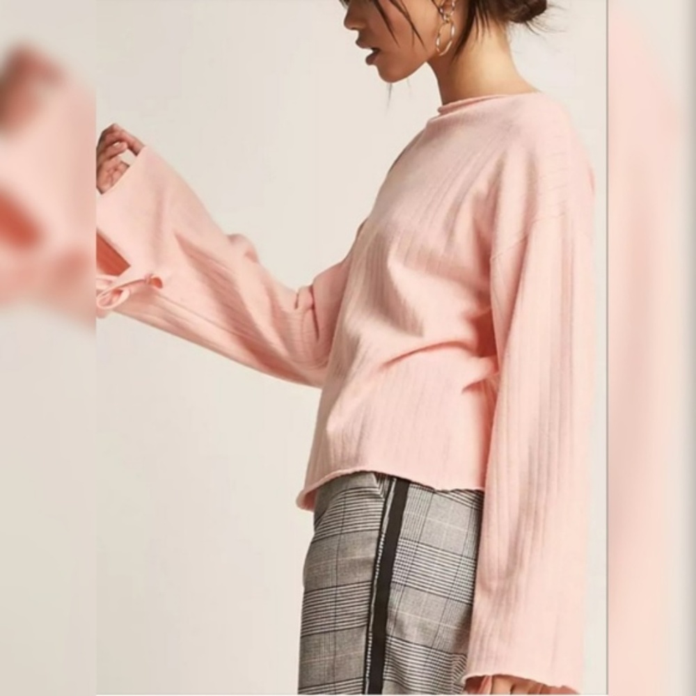 O & O Soft Ribbed Bell Sleeve Sweater
